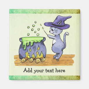 Witch Cat Making Magic Watercolor Painting Magnet
