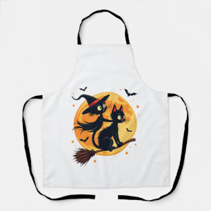 Witch Cat on a Broomstick � Halloween Night Vector Apron