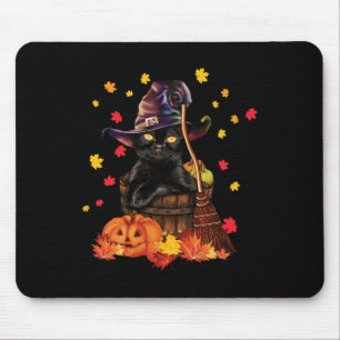 Witch Cat Pumpkin Fall Lover Fun Cat Gift for Men  Mouse Pad