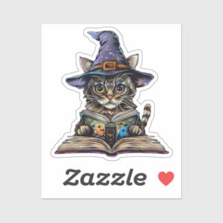 Witch Cat Reading Custom-Cut Vinyl Sticker