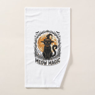 Witch Cat Shirt Vintage Halloween Moon Design_1 Hand Towel