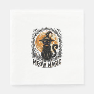 Witch Cat Shirt Vintage Halloween Moon Design_1 Napkin