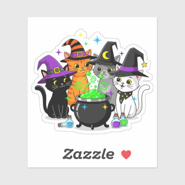 Witch Cat Squad Halloween Vinyl Sticker (Sheet)