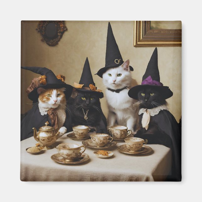 Witch Cat Tea Party Magnet (Front)