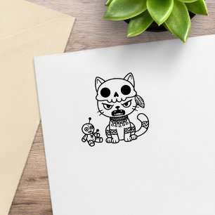 Witch Cat Voodoo Doll 1x1 Rubber Stamp