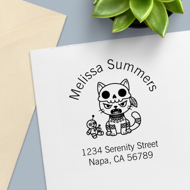 Witch Cat Voodoo Doll Arch Address Self-inking Stamp (Creator Uploaded)