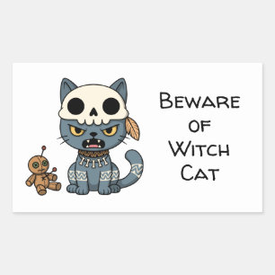 Witch Cat Voodoo Doll Custom Text Rectangular Sticker