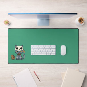 Witch Cat Voodoo Doll on Green Desk Mat