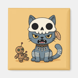 Witch Cat Voodoo Doll Yellow Magnet
