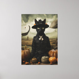 Witch Cat with Pumpkins  Canvas Print