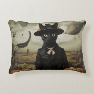 Witch Cat with Pumpkins  Decorative Cushion