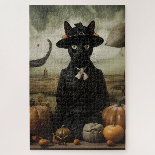 Witch Cat with Pumpkins  Jigsaw Puzzle (Vertical)