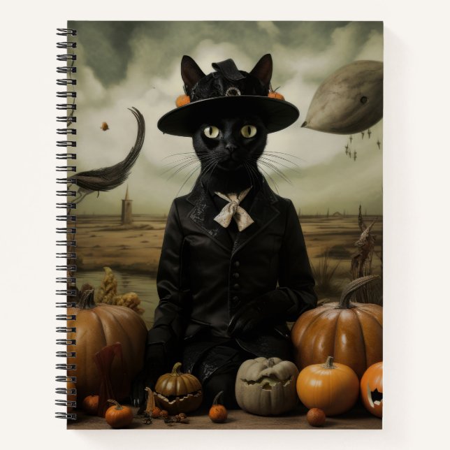 Witch Cat with Pumpkins  Notebook (Front)