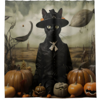 Witch Cat with Pumpkins  Shower Curtain