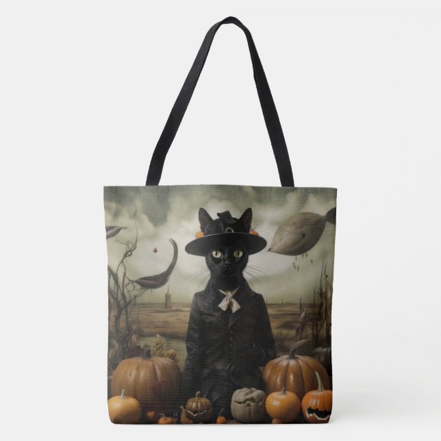 Witch Cat with Pumpkins  Tote Bag (Front)