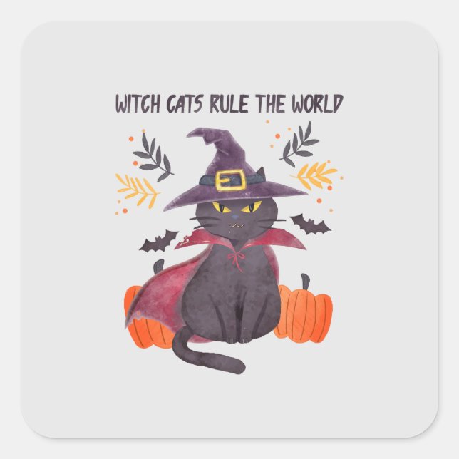 Witch Cats Rule The World – Black Cat Square Sticker (Front)