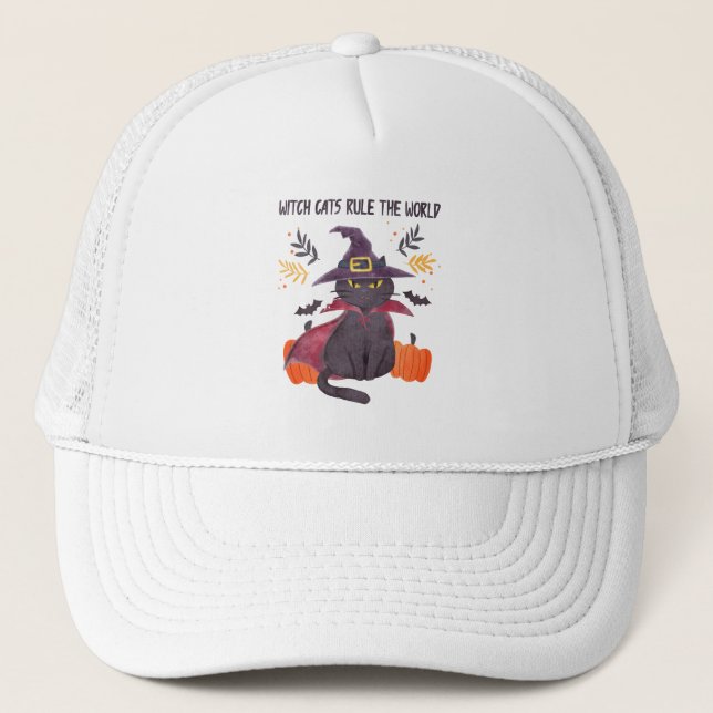 Witch Cats Rule The World – Black Cat Trucker Hat (Front)