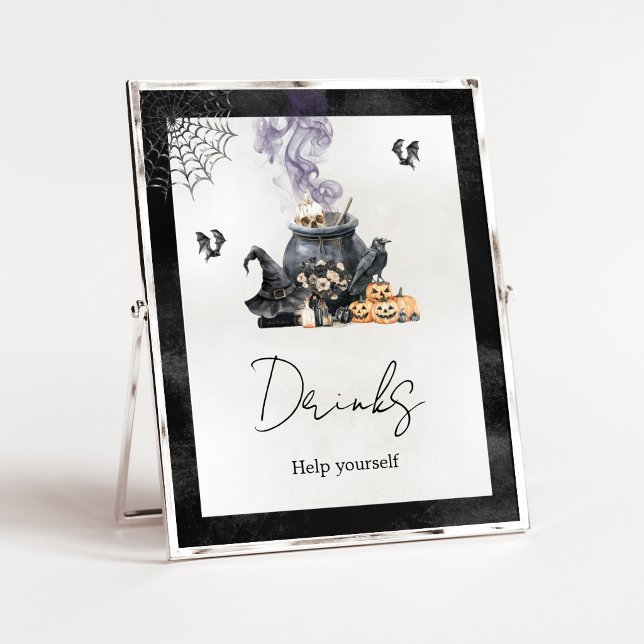 Witch Cauldron Baby is Brewing Drinks Sign (A Baby is Brewing Halloween Baby Shower Drinks Sign)