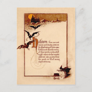 Witch Cauldron Bat Full Moon Postcard