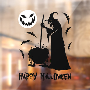 Witch cauldron bats and scary moon Happy Halloween