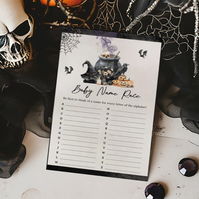 Witch Cauldron Brewing Baby Name Race Game (A Baby is Brewing Halloween Baby Shower Baby Name Race Game)