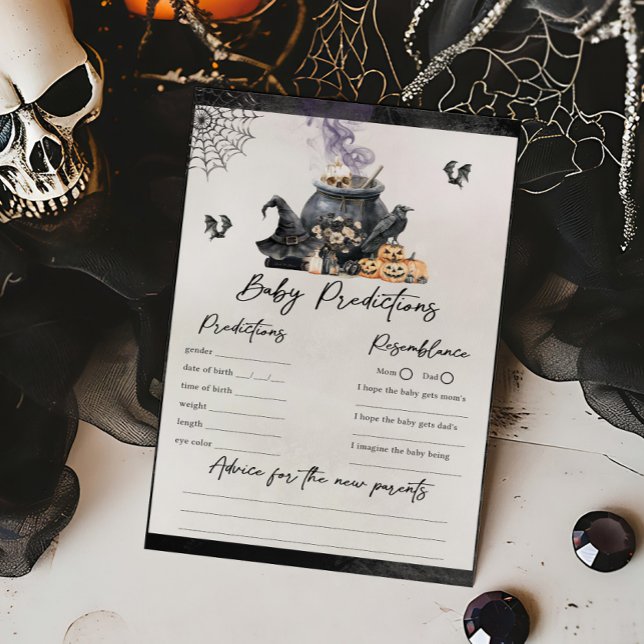 Witch Cauldron Brewing Baby Predictions Games (A Baby is Brewing Halloween Baby Shower Baby Predictions Game)