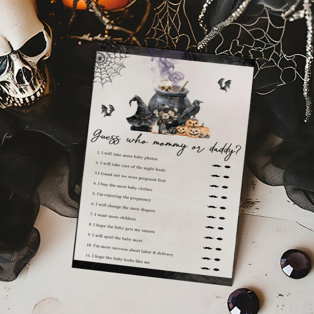Witch Cauldron Brewing Guess Who Mummy or Daddy (A Baby is Brewing Halloween Baby Shower Guess Who Mommy or Daddy Game)