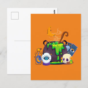 Witch Cauldron Cooking Potion Under The Moonlight Postcard