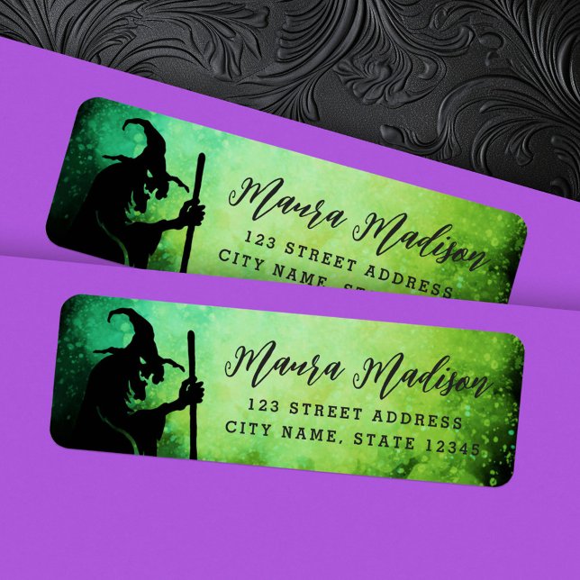 Witch cauldron green Halloween return address (Witch cauldron green Halloween return address Label)