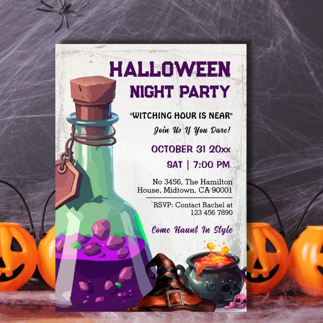 Witch cauldron magic potion hat skull Halloween  Invitation (Creator Uploaded)