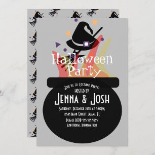 Witch Cauldron Spooky Halloween Costume Party Grey Invitation
