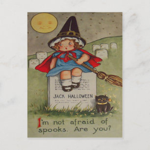 Witch Cemetery Tombstone Black Cat Moon Postcard