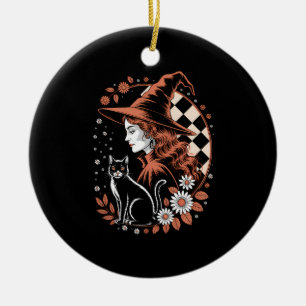 Witch Checkered Halloween Ceramic Tree Decoration