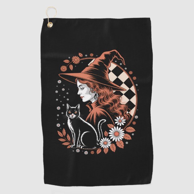 Witch Checkered Halloween Golf Towel (Front)