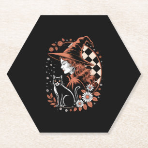 Witch Checkered Halloween Paper Coaster