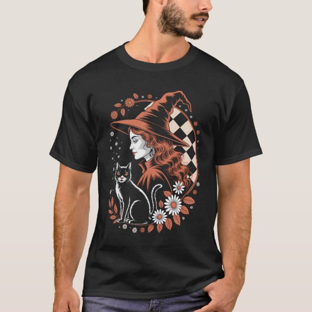 Witch Checkered Halloween T-Shirt (Front)