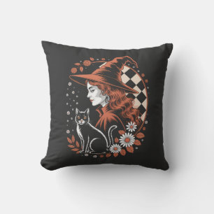Witch Chequered Halloween Cushion
