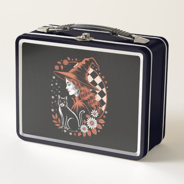 Witch Chequered Halloween Metal Lunch Box (Front)