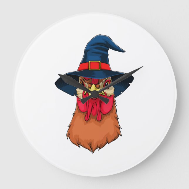 Witch Chicken Funny Halloween Horror Scary Large Clock (Front)