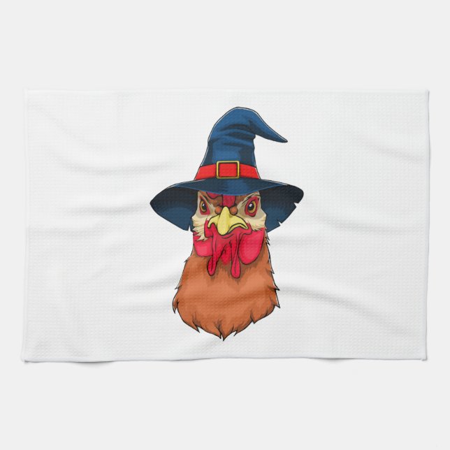 Witch Chicken Funny Halloween Horror Scary Tea Towel (Horizontal)