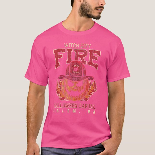 Witch City Firefighter Halloween Capital Vintage T-Shirt (Front)