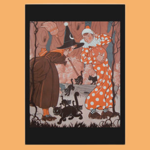 Witch, Clown and Black Cats Card