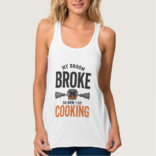 Witch Cooking My Broom Broke Funny Vintage_1 Singlet