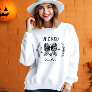 Witch Coquette Lace Black Bow Halloween Name Sweatshirt