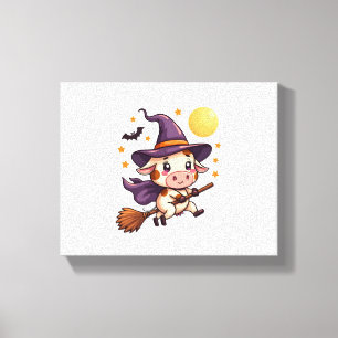 Witch Cow on a Broomstick Canvas Print