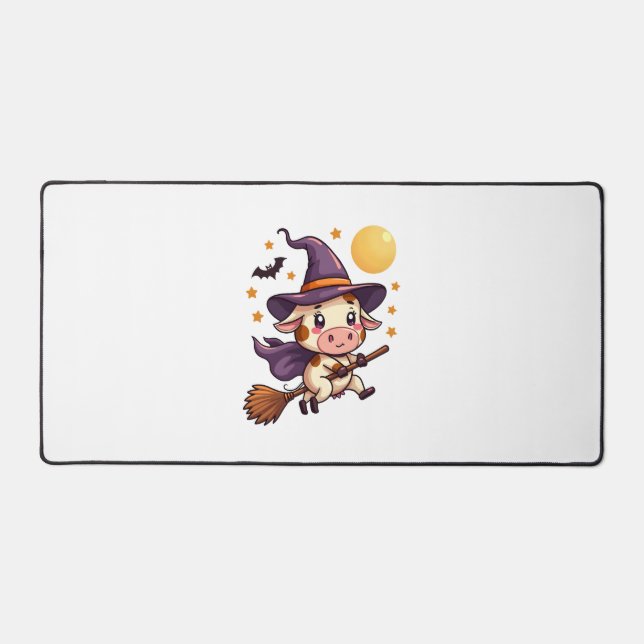 Witch Cow on a Broomstick Desk Mat (Front)