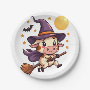 Witch Cow on a Broomstick Paper Plate