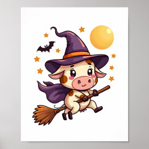 Witch Cow on a Broomstick Poster