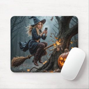 Witch Crashing Into a Tree While Texting Mouse Pad