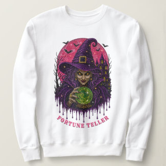 Witch Crystal Ball Purple Hat Rhinestone Beaded Sweatshirt